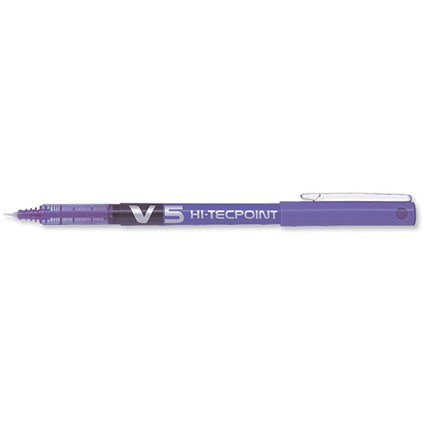 Pilot V5 Rollerball Pen, Needle Tip 0.5mm, Line 0.3mm, Violet, Pack of 12