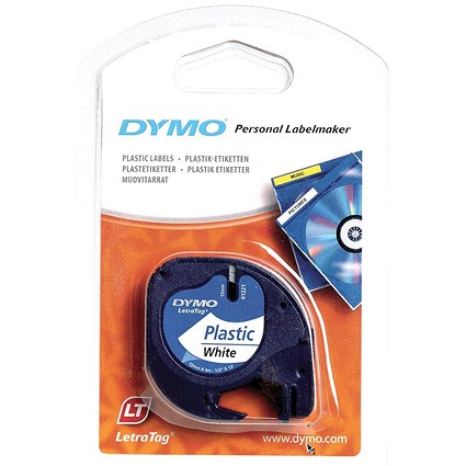 Dymo LetraTag Tape Plastic 12mmx4m Black on Clear Ref S0721530