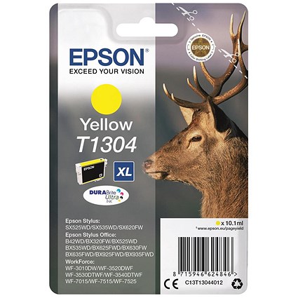 Epson T1304 Ink Cartridge DURABrite Ultra Extra High Yield Stag Yellow C13T13044012