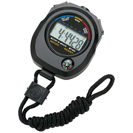 Stopwatch Water Resistant Battery Operated Black