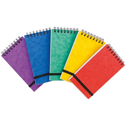 Wirebound Notepad, 176x76mm, Elasticated, Ruled, 120 Pages, Assortment A, Pack of 20