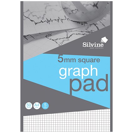 Silvine Professional Graph Pad, A4, 5mm Squares, 90gsm, 50 Sheets, Pack of 10