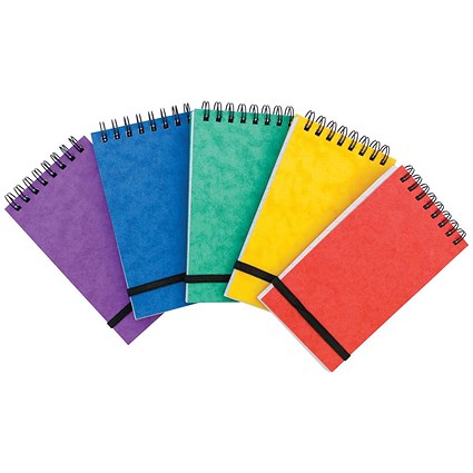 Wirebound Notepad, 202x127mm, Elasticated, Ruled, 300 Pages, Assortment A, Pack of 10