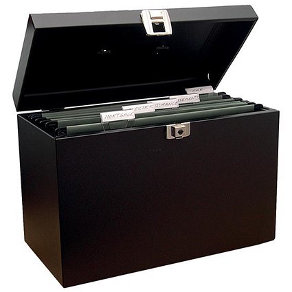 Metal File Box with 5 A4 Suspension Files, Tabs & Inserts / Black