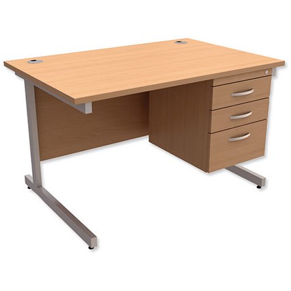 Trexus Contract Rectangular Desk with 3-Drawer Pedestal / 1200mm Wide / Beech