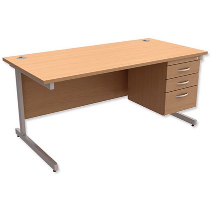 Trexus Contract Rectangular Desk with 3-Drawer Pedestal / 1600mm Wide / Beech
