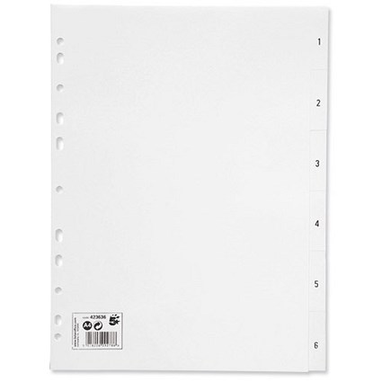 5 Star Index Multipunched 120 micron Polypropylene 1-6 A4 White