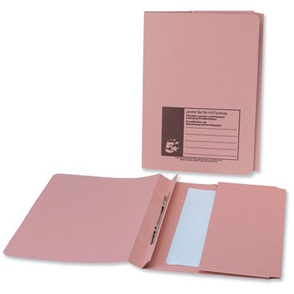 5 Star Flat File with Pocket Recycled Manilla 285gsm 38mm Foolscap Pink [Pack 25]