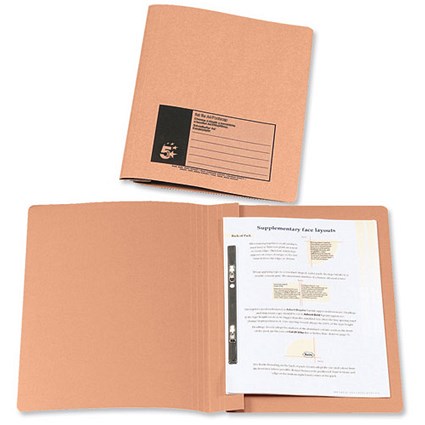 5 Star Flat File Recycled Manilla 285gsm 38mm Foolscap Orange [Pack 50]