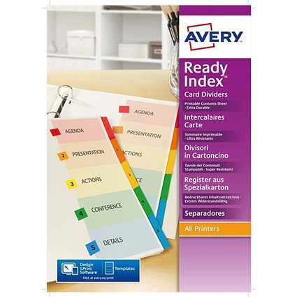 Avery ReadyIndex Dividers / 1-6 / Multicoloured Mylar Tabs / A4 / White