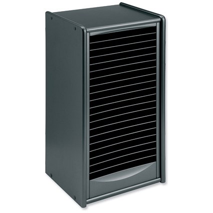 Compucessory DVD Storage Tower MDF One-Touch for 20 Cases W200xD240xH470mm Dark Silver Ref 45006