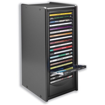 Compucessory CD Storage Tower MDF One-Touch for 20 Disks W172xD197xH370mm Dark Silver Ref 442668