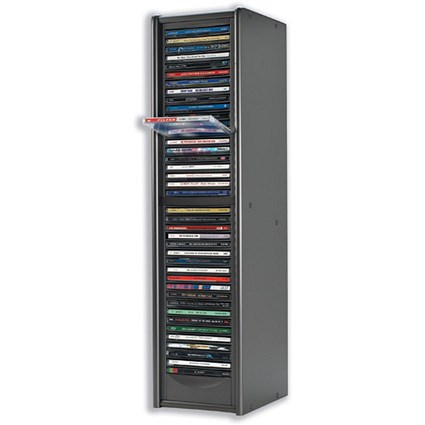 Compucessory CD Storage Tower MDF One-Touch for 40 Disks W172xD197xH677mm Dark Silver Ref 442676