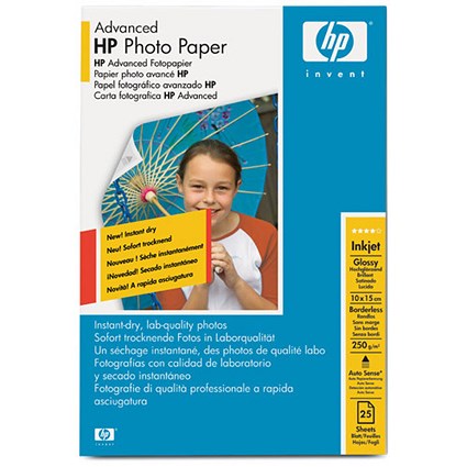 Hewlett Packard [HP] Advanced Photo Paper Glossy 250gsm 100x150mm [25 Sheets]