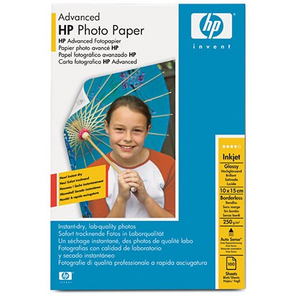 Hewlett Packard [HP] Advanced Photo Paper Glossy 250gsm 100x150mm [100 Sheets]