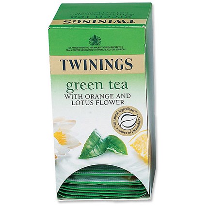 Twinings Infusion Tea Bags Individually-wrapped Green Tea Orange and Lotus Flower [Pack 20]
