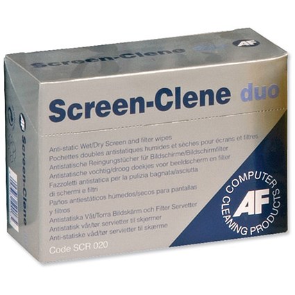AF Screen-Clene Monitor Cleaning Duo Pairs of Wet and Dry Wipes [Pack 20x2]