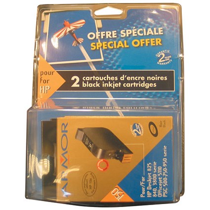 Armor Compatible Inkjet Cartridge Black [HP No. 15 C6615DE Equivalent] Ref B10056 [Pack 2]