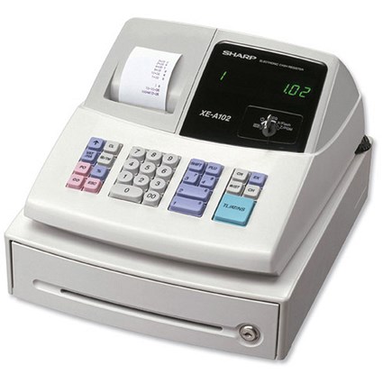 Sharp Cash Register Currency Conversion 80 PLUs 8 Departments 4 Tax Rates 330x363x253mm Cream Ref XEA102