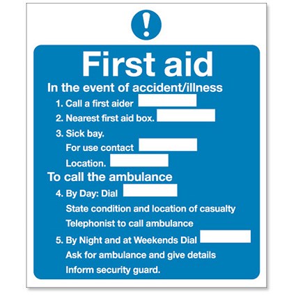 Stewart Superior First Aid / In the event of Accident Sign W195xH230mm Self Adhesive Vinyl