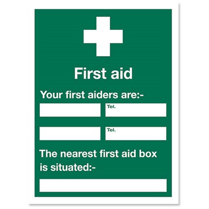 Stewart Superior First Aid / Your first aiders are Sign W450xH600mm Self-adhesive Vinyl