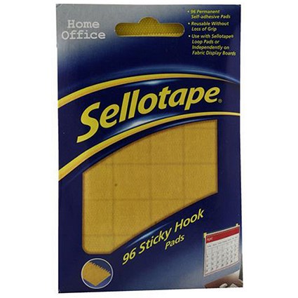 Sellotape Sticky Hook Pads, 20x20mm, Yellow, 96 Pads