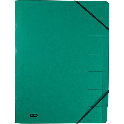 Elba Boston Part File Pressboard Elasticated 7-Part Foolscap Green Ref 100090170 [Pack 5]