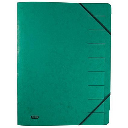 Elba Boston Part File Pressboard Elasticated 9-Part Foolscap Green Ref 100090173 [Pack 5]