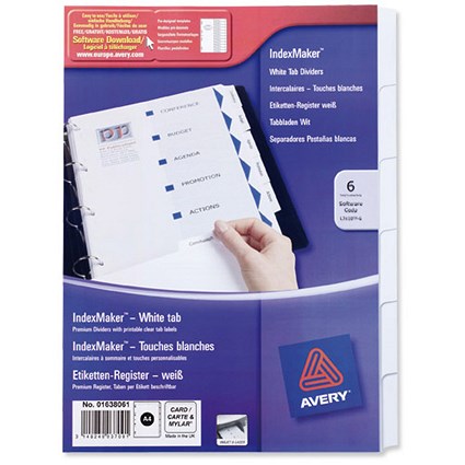 Avery IndexMaker Dividers / 6-Part / Clear Tabs / A4 / White
