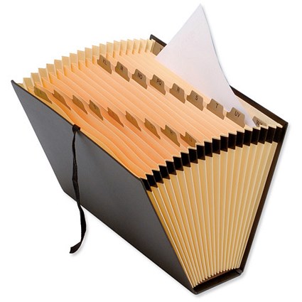 Eastlight Monkwell Expanding File with Cloth Ties 19 Pockets A-Z Foolscap Black