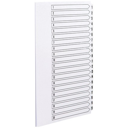 Concord Presentation Index, Unpunched, 1-20, Mylar Tabs, A4, White, Pack of 5