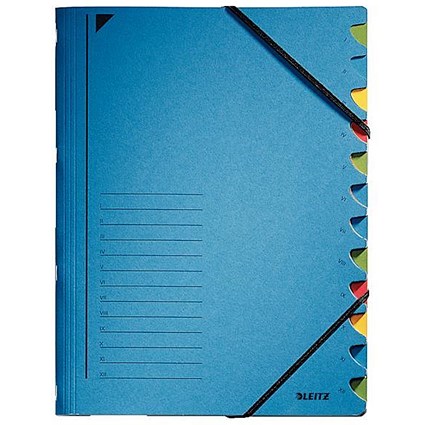 Leitz A4 Colourspan Elasticated Files, 12-Part, Blue, Pack of 5