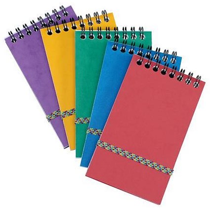 Wirebound Notepad, 176x76mm, Elasticated, Ruled, 120 Pages, Assortment C, Pack of 20