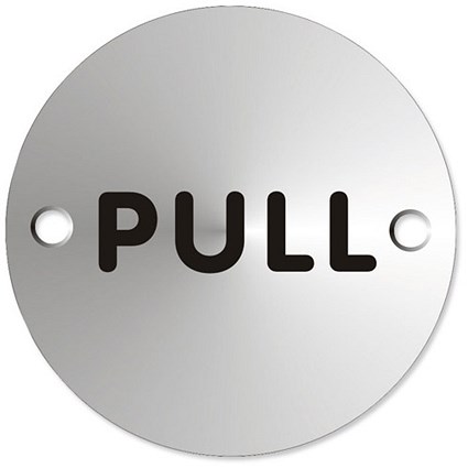 Circular Convex Pull Sign Satin Anodised Aluminium 72mm Diameter