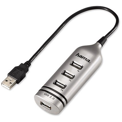 USB 2.0 Hub Bus Powered with Integral Cable 4 Ports Silver