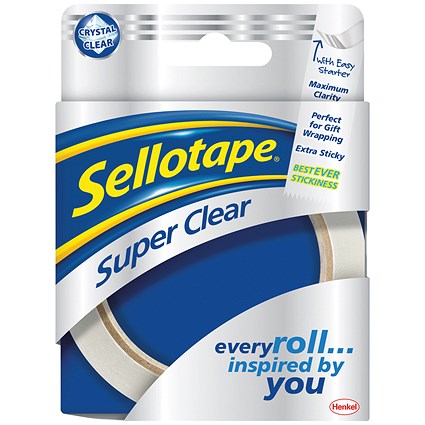 Sellotape Super Clear Tape Easy Tear Strong Extra Thick 24mm x 50m Pack 6) -
