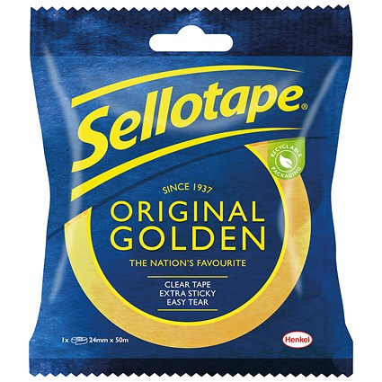 Sellotape Original Golden Tape Easy Tear Extra Sticky 24mm x 50m Counter Display Unit (Pack 24) -