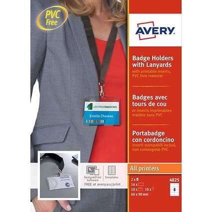 Avery Name Badge Holder with Lanyard 60x90mm (Pack 10) - 4825