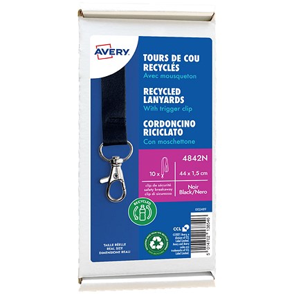 Avery Recycled Lanyard Black with Trigger Clip (Pack 10) - 4842N