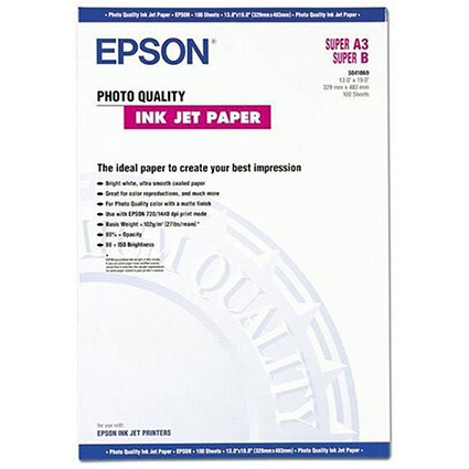 Epson A3 Matt Quality Inkjet Photo Paper / White / 102gsm / Pack of 100