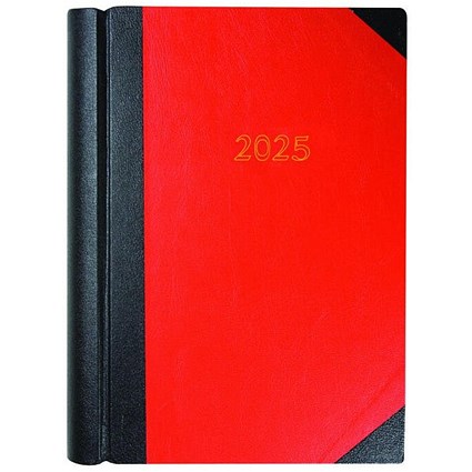 Collins A4 Desk Diary, 2 Pages Per Day, Red/Black, 2025