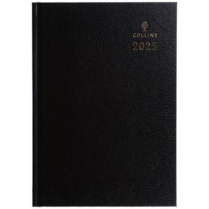 Collins A4 Desk Diary, 2 Pages Per Day, Black, 2025
