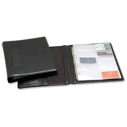 Impala Business Card Ringbinder PVC with 2-sided Welded Clear Pockets Capacity 300 Black