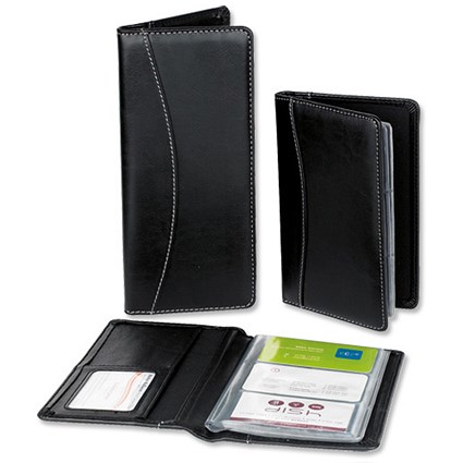 Impala Business Card Book Leather-look with 2-sided Welded Clear Pockets Capacity 72 Black
