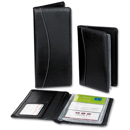Impala Business Card Book Leather-look with 2-sided Welded Clear Pockets Capacity 96 Black