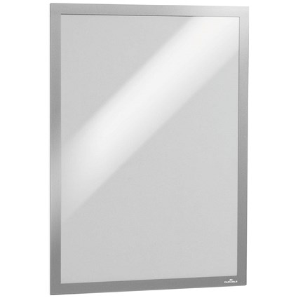 Durable Duraframe Self Adhesive Magnetic Signage Frame, A3, Silver, Pack of 6
