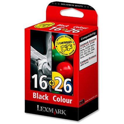 Lexmark 16/26 Black and Colour Inkjet Cartridges (2 Cartridges)
