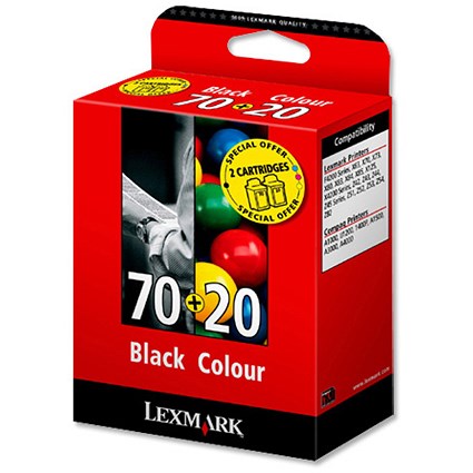 Lexmark No. 70 and No. 20 Inkjet Cartridges Black and Colour Ref 80D2953