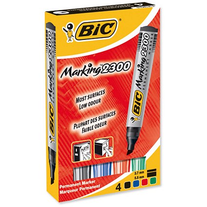 Bic Marking 2300 Permanent Marker Chisel Tip Line Width 3-5.5mm Assorted [Pack 4]