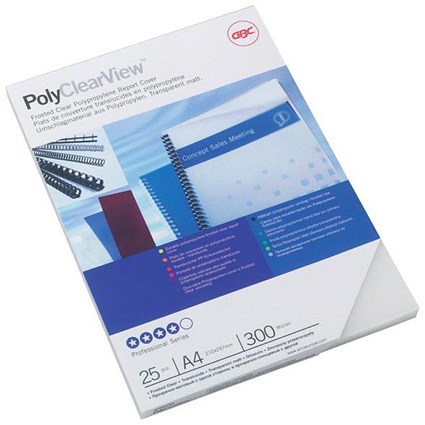 GBC PolyCovers ClearView Binding Covers, 300 micron, Frosted, A4, Pack of 100